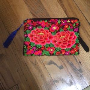 Hand embroidered clutch made in Mexico